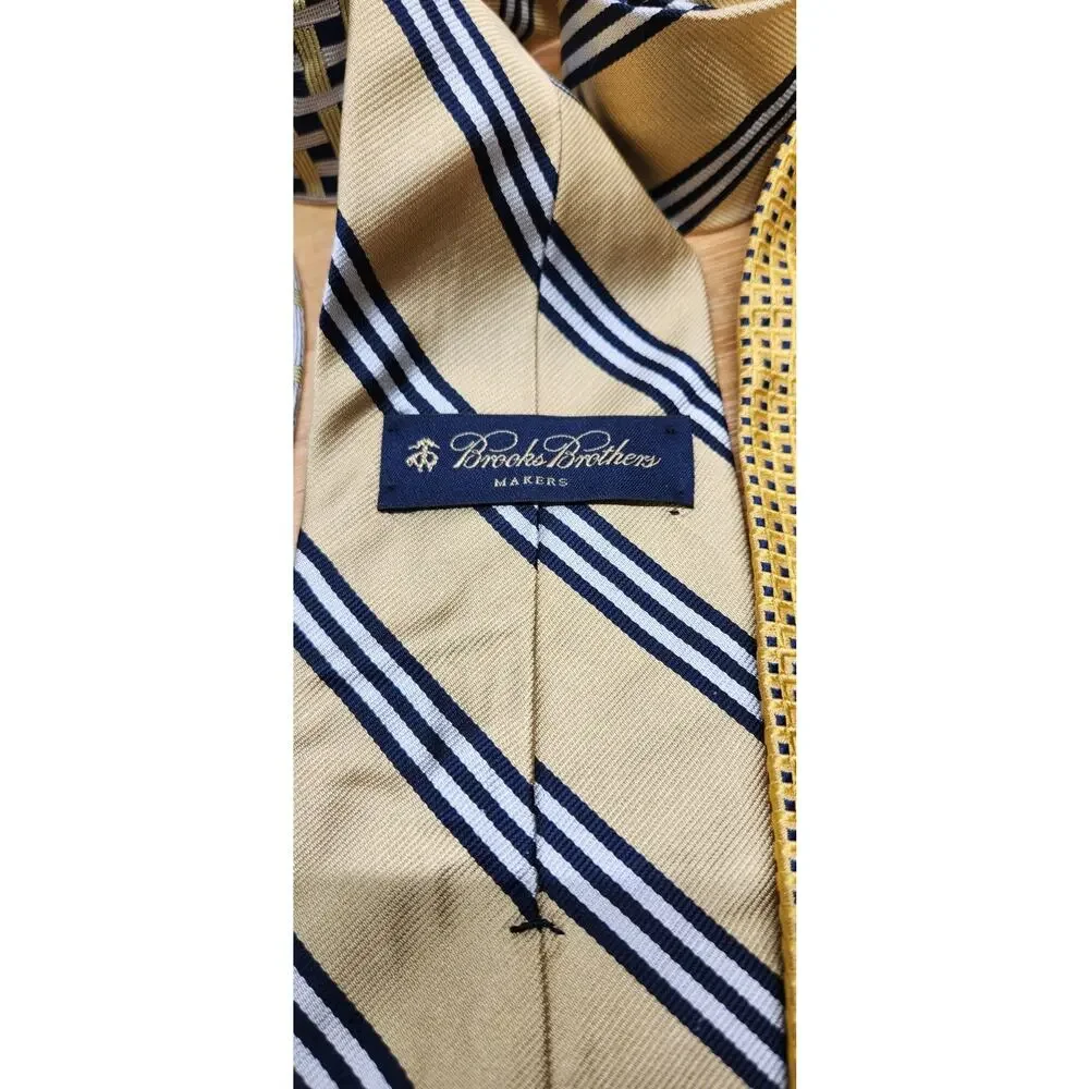 Brooks‎ Brothers 100% Silk Tie Lot of 3 Men's Multicolor Gold Tones Necktie